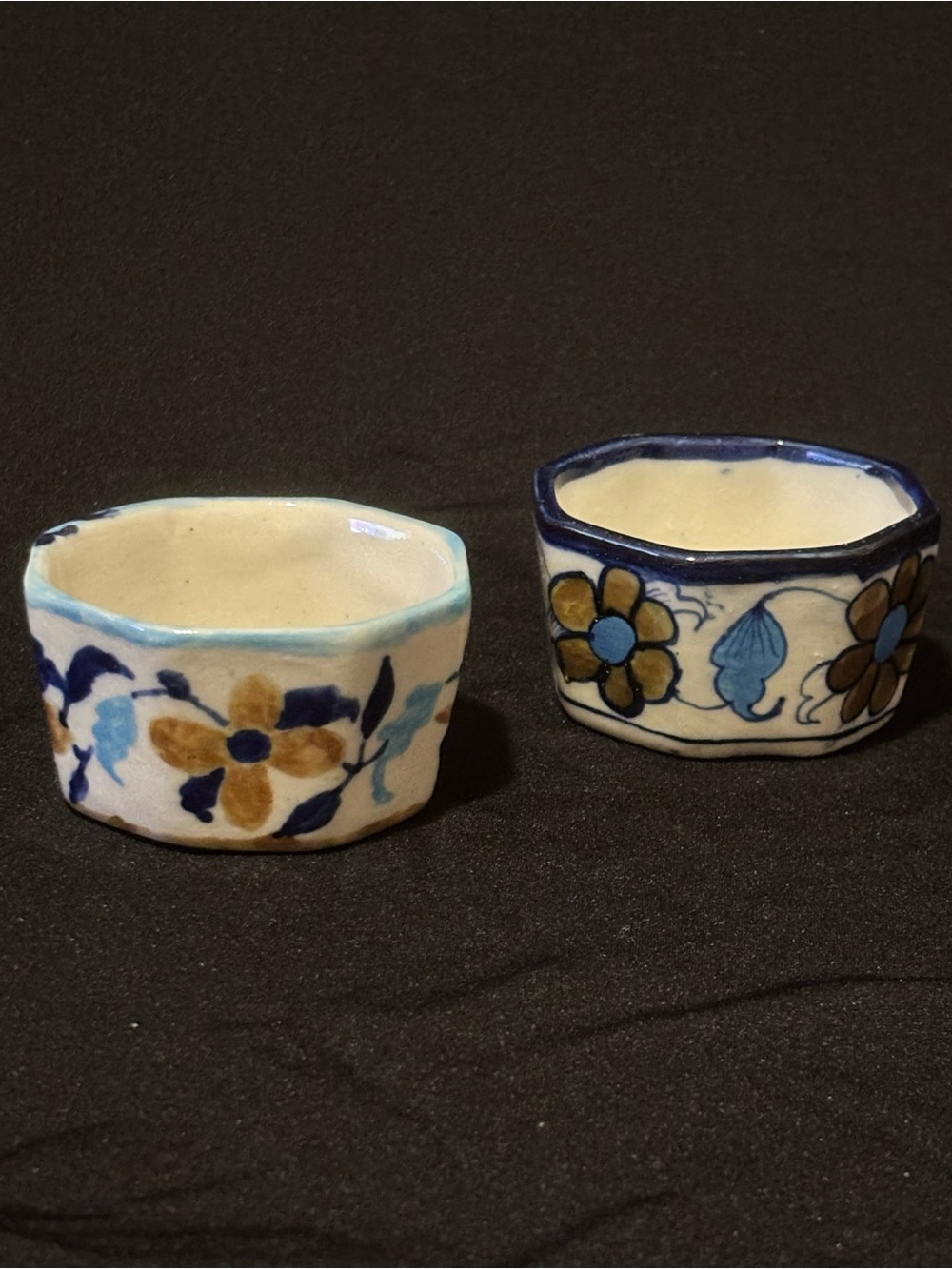 Set of 2 Small Floral Pottery Bowls
